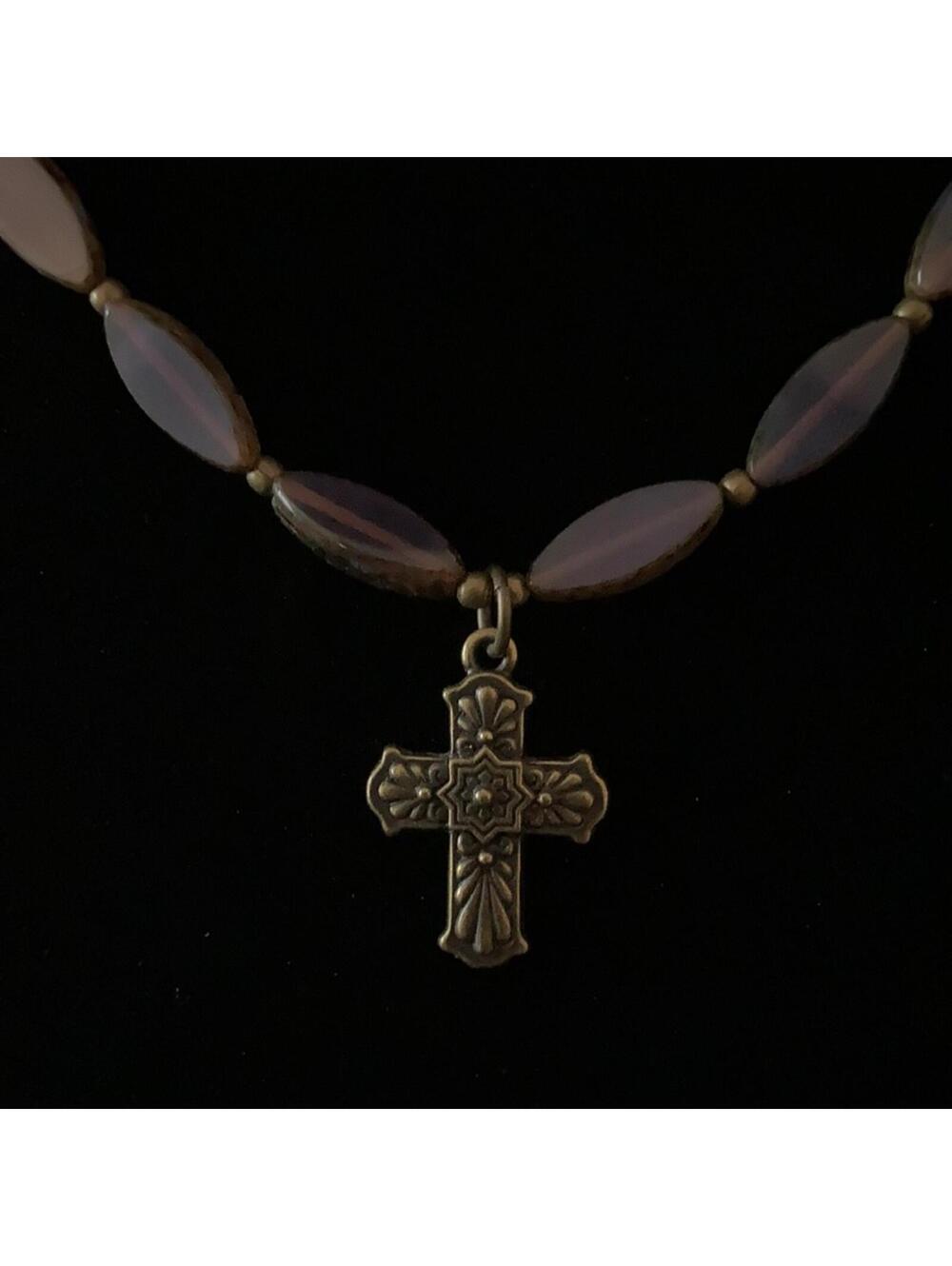 Cross and purple bead necklace